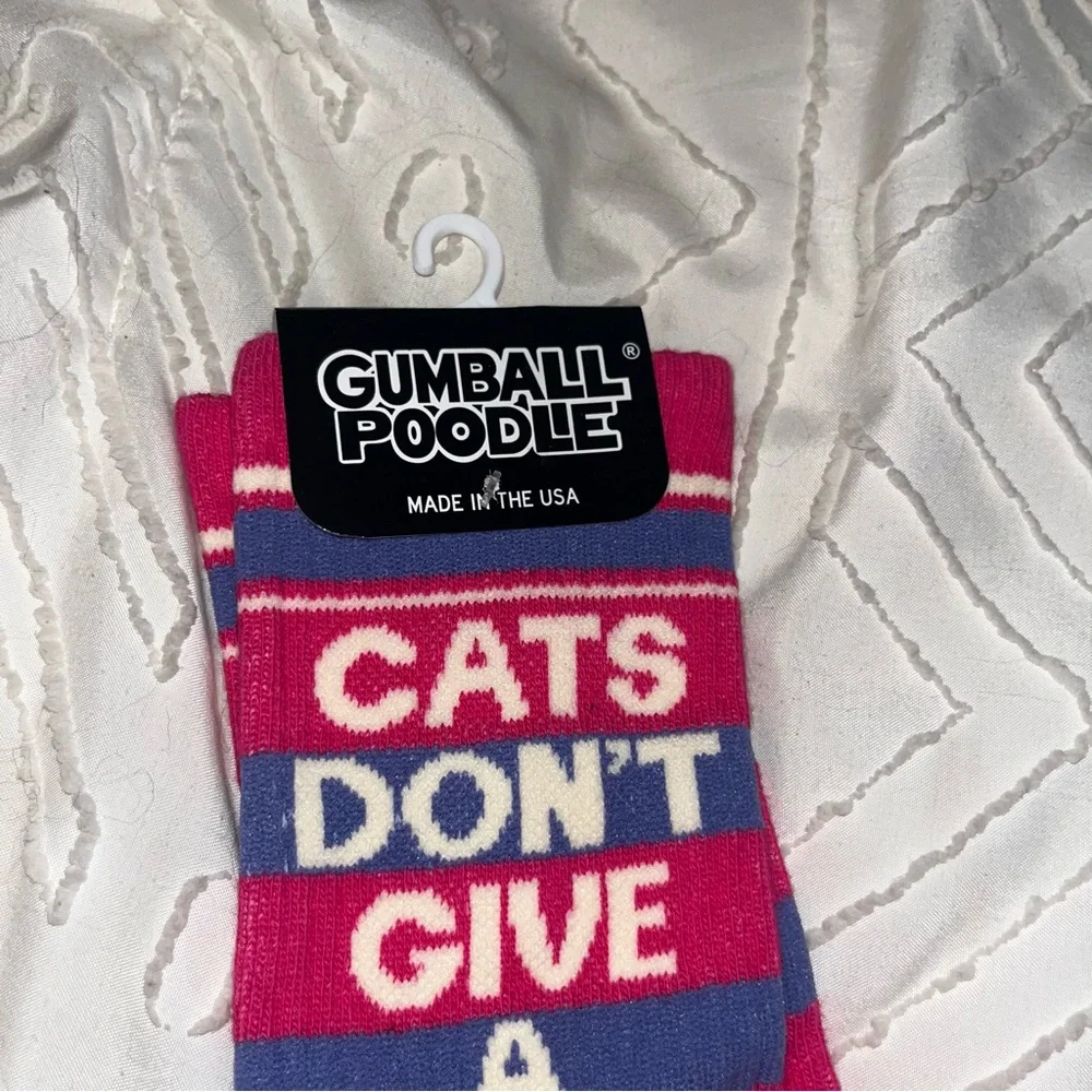 Pink ‘CATS DONT GIVE A FXCK’ Gumball Poodle Cat Socks, Brand New